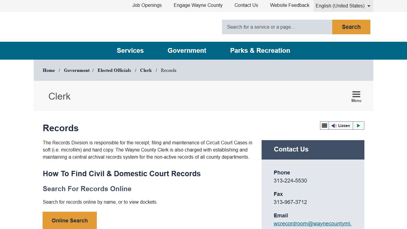 Records - Wayne County, Michigan